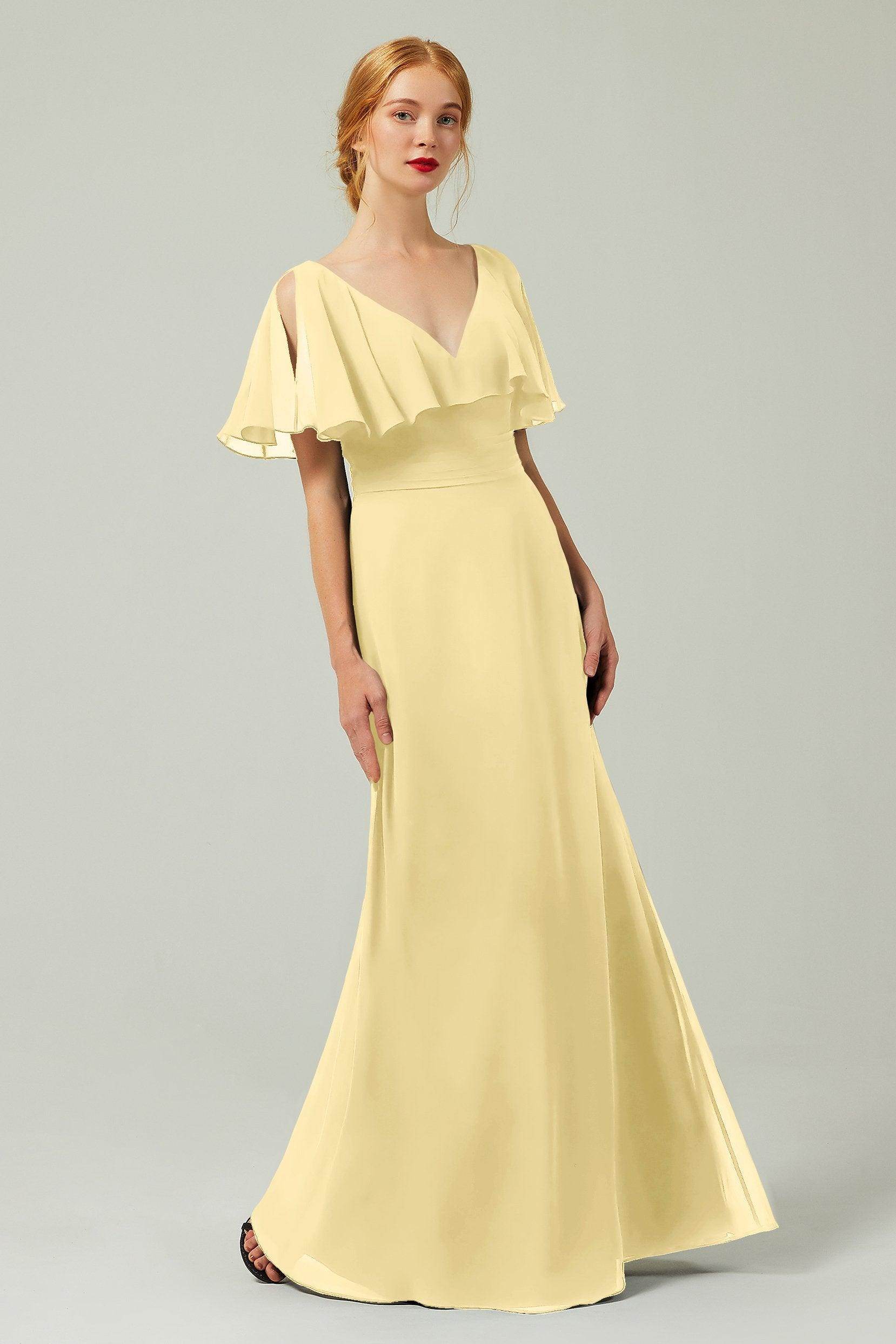 Sheath-Column Floor Length Chiffon Bridesmaid Dress Formal Dresses CB0341 - COCOMELODY